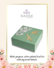Silver Plated Bird Box with Gold & Silver Etching | 8x8 Multi-Purpose Decorative Box