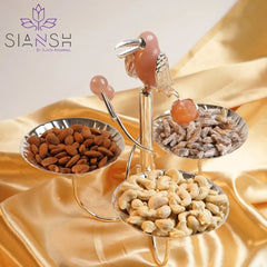 Exquisite Silver-Plated Toucan 3-Bowl Platter