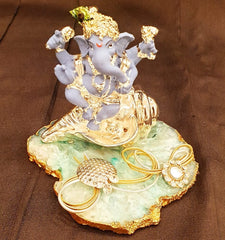 Silver-Plated Shell Ganesha Idol – Handcrafted Resin Murti for Décor & Auspicious Gifting | Packed in Swede Box
