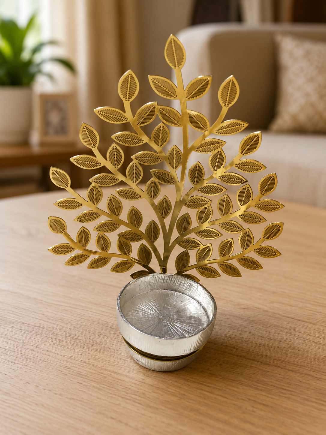 Golden Leaf Tree Tealight Holder