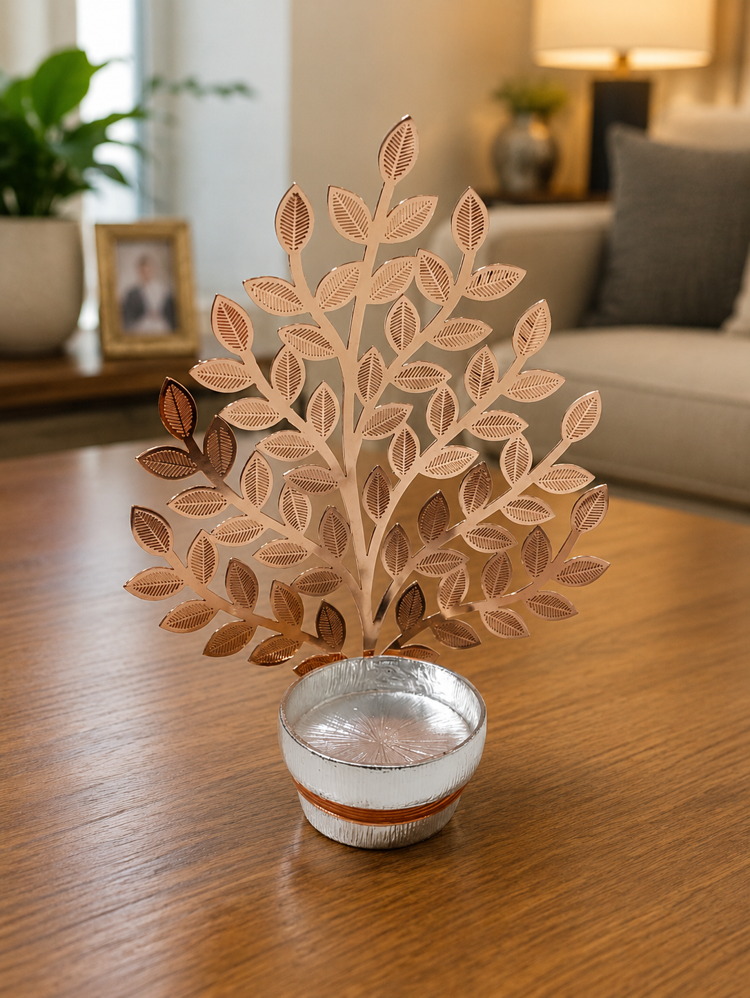 Rose Gold Leaf Tree Tealight Holder