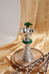 Elegant Silver-Plated Decorative Samai with Parrot Handle – Ornate Design on Wooden Base
