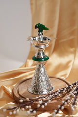 Elegant Silver-Plated Decorative Samai with Parrot Handle – Ornate Design on Wooden Base