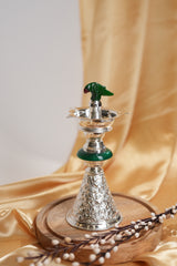 Elegant Silver-Plated Decorative Samai with Parrot Handle – Ornate Design on Wooden Base