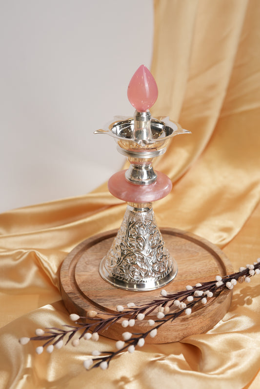 Silver-Plated Samai with Pink Resin – Pooja & Festive Decor