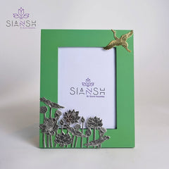 Silver & Gold Etched Bird Photo Frame – 10x9 Decorative Brass Frame with Lotus Motif | Swede Box Packing