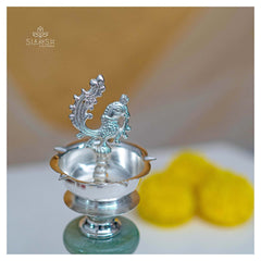 Regal Silver-Plated Samai with Peacock Motif – Handcrafted Elegance for Décor & Gifting