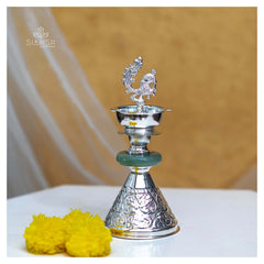 Regal Silver-Plated Samai with Peacock Motif – Handcrafted Elegance for Décor & Gifting
