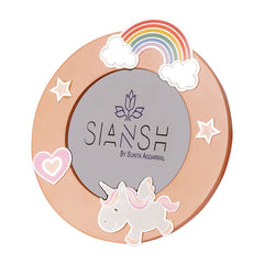 Pink Baby Photo Frame – Silver-Plated Round Brass Frame with Unicorn Design | Dia 6” | Ideal for Baby Showers & Gifting