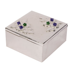 Square Silver-Plated Brass Box with Beaded Stonework – 10x9 | Luxury Gift Box in Swede Packaging