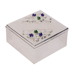 Square Silver-Plated Brass Box with Beaded Stonework – 10x9 | Luxury Gift Box in Swede Packaging