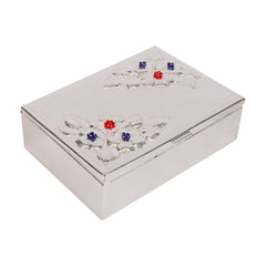 Silver Plated Rectangular Box with Stones | 10x9 Beaded Brass Gift Box by Siansh