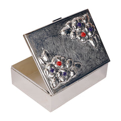Silver Plated Rectangular Box with Stones | 10x9 Beaded Brass Gift Box by Siansh