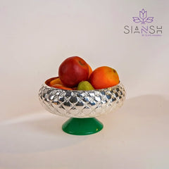 Cross Nakshi Silver-Plated Urli with Green Resin Base – Multipurpose Brass Bowl for Décor & Gifting | Swede Box Included