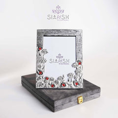 Silver Plated Photo Frame with Red Beads | Elegant Gifting by Siansh