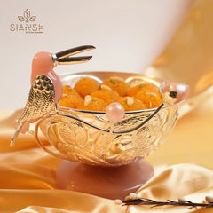 Toucan Bird Silver-Plated Round Bowl – Brass & Resin Base | Premium Décor & Gifting Bowl