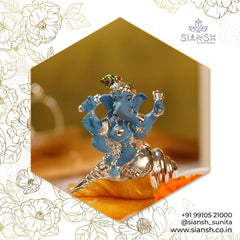 Silver-Plated Shell Ganesha Idol – Handcrafted Resin Murti for Décor & Auspicious Gifting | Packed in Swede Box