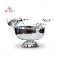 Bird & Flower Silver Plated Round Urli Bowl | Elegant Decor by Siansh