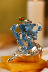Silver-Plated Shell Ganesha Idol – Handcrafted Resin Murti for Décor & Auspicious Gifting | Packed in Swede Box