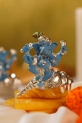 Silver-Plated Shell Ganesha Idol – Handcrafted Resin Murti for Décor & Auspicious Gifting | Packed in Swede Box