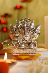 Silver-Plated Panchmukhi Ganesha Idol – Divine Resin Figurine for Décor, Worship & Gifting | Swede Box Included
