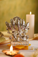 Silver-Plated Panchmukhi Ganesha Idol – Divine Resin Figurine for Décor, Worship & Gifting | Swede Box Included