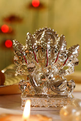 Silver-Plated Panchmukhi Ganesha Idol – Divine Resin Figurine for Décor, Worship & Gifting | Swede Box Included