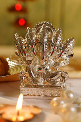 Silver-Plated Panchmukhi Ganesha Idol – Divine Resin Figurine for Décor, Worship & Gifting | Swede Box Included