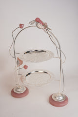 Toucan Bird 2-Tier Silver Plated Lotus Platter | Elegant Brass Stand for Serving & Décor by Siansh