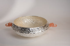 Silver-Plated Resin Elephant Etching Urli – Big Brass Decorative Bowl | Multipurpose Décor & Gifting with Swede Box