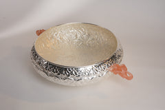 Silver-Plated Resin Elephant Etching Urli – Big Brass Decorative Bowl | Multipurpose Décor & Gifting with Swede Box