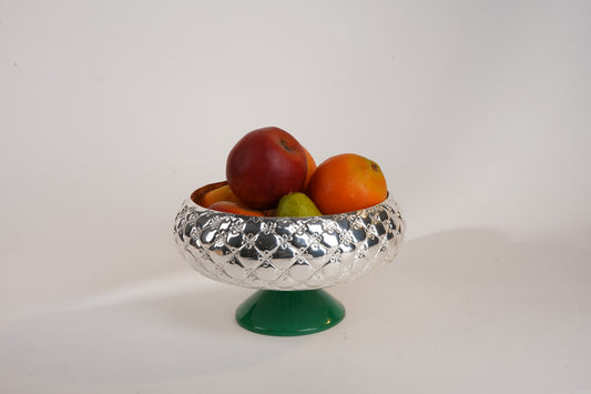 Cross Nakshi Silver-Plated Urli with Green Resin Base – Multipurpose Brass Bowl for Décor & Gifting | Swede Box Included