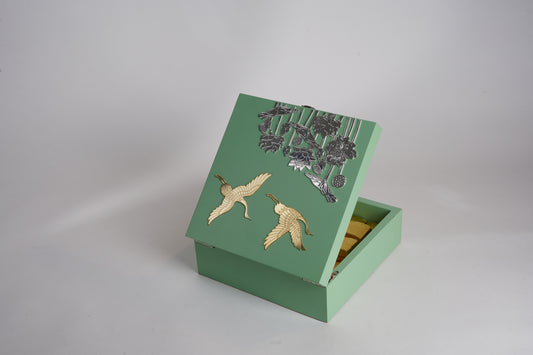Silver Plated Bird Box with Gold & Silver Etching | 8x8 Multi-Purpose Decorative Box