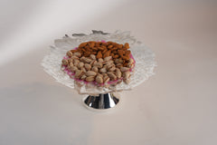 Intricate Silver-Plated Nakshi Platter with Green Base – Multipurpose Brass Plate for Gifting & Festive Serving