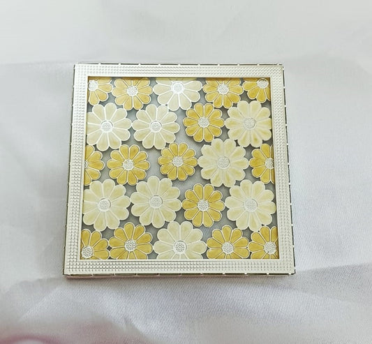 Yellow Daisy Square Silver Coaster - 1 Pc Set