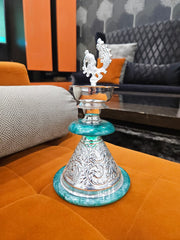 Regal Silver-Plated Samai with Peacock Motif – Handcrafted Elegance for Décor & Gifting