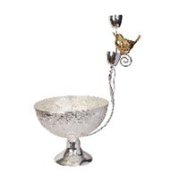 Silver Plated Designer Centrepiece Bowl with Bird & Candle Holder | Elegant Console Decor