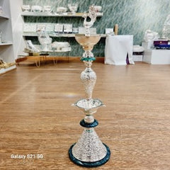 Grand Silver-Plated Samai with Peacock Top – 18" Handcrafted Decorative Lamp for Festive & Gifting Use