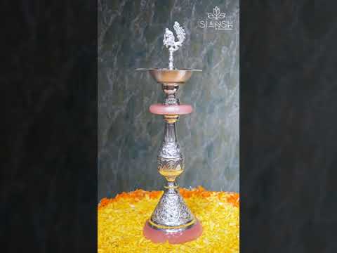 Grand Silver-Plated Samai with Peacock Top – 18" Handcrafted Decorative Lamp for Festive & Gifting Use