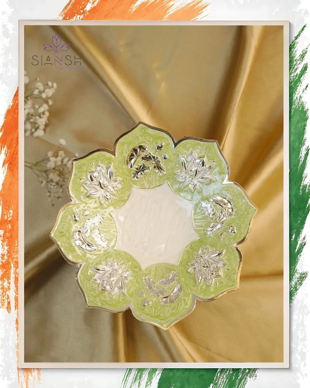 Silver-Plated Floral Engraved Platter – Decorative Console Artefact & Festive Gift Tray