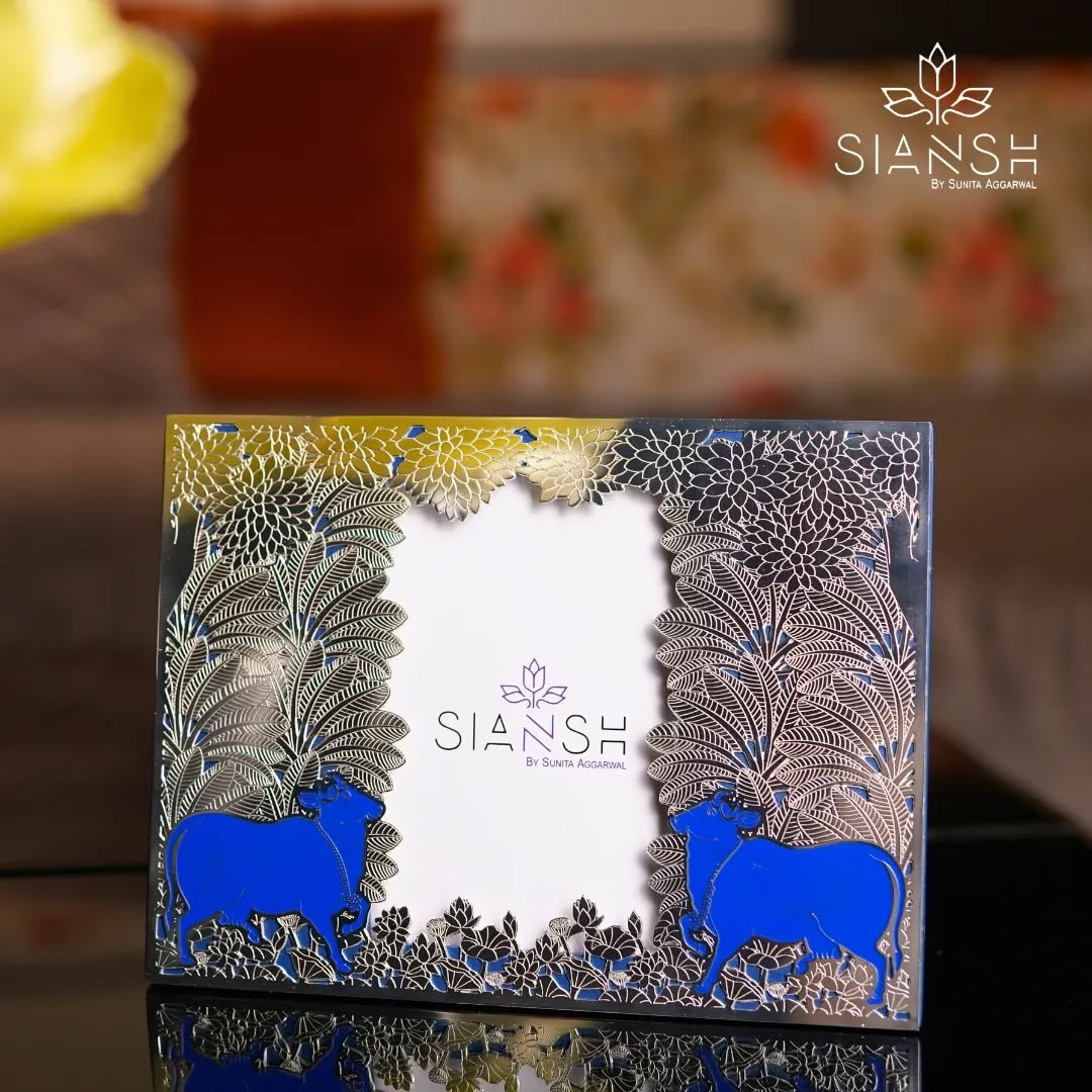 Intricate enameled Cow Design photo Frame