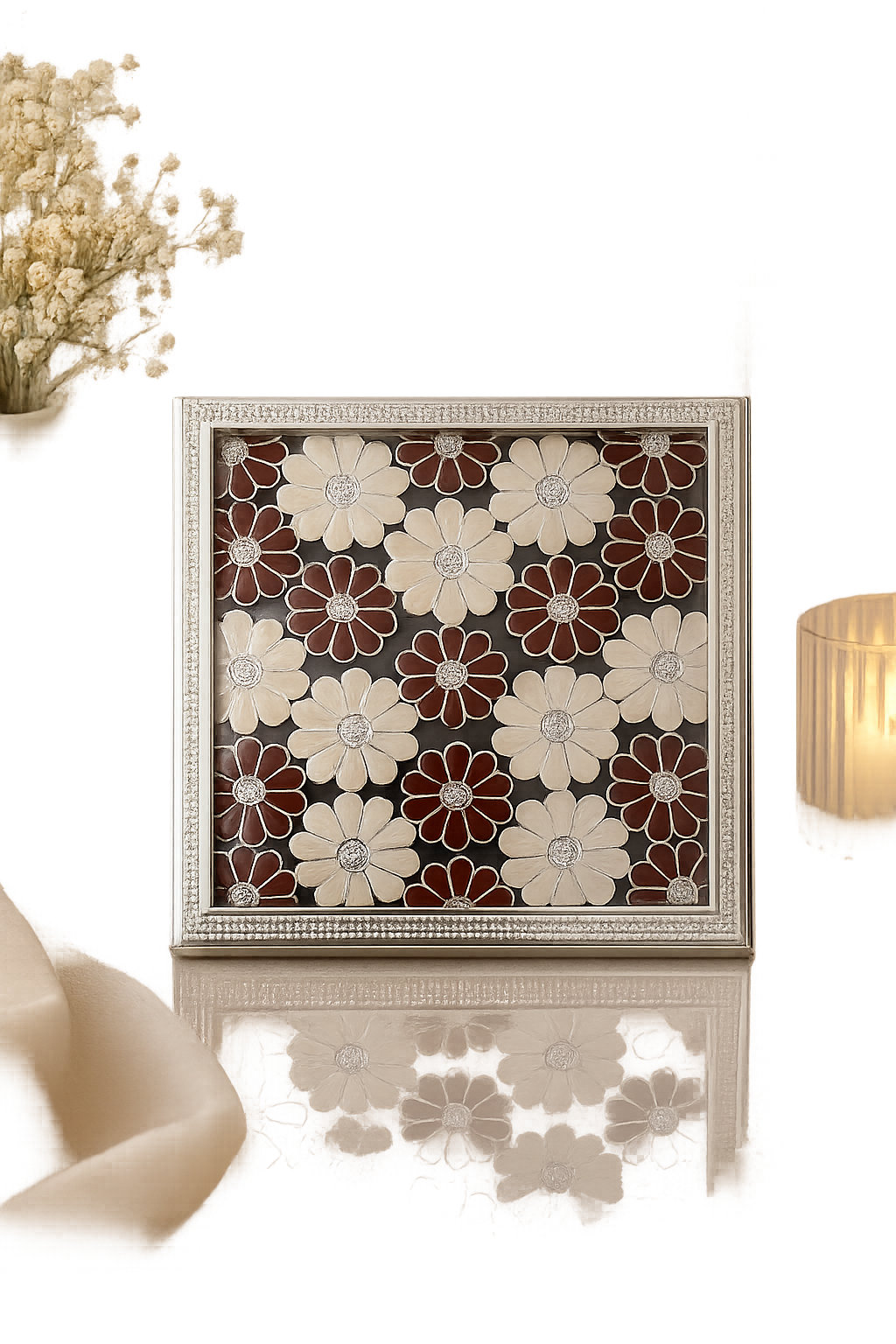 Floral brown pink Silver-Plated Coaster