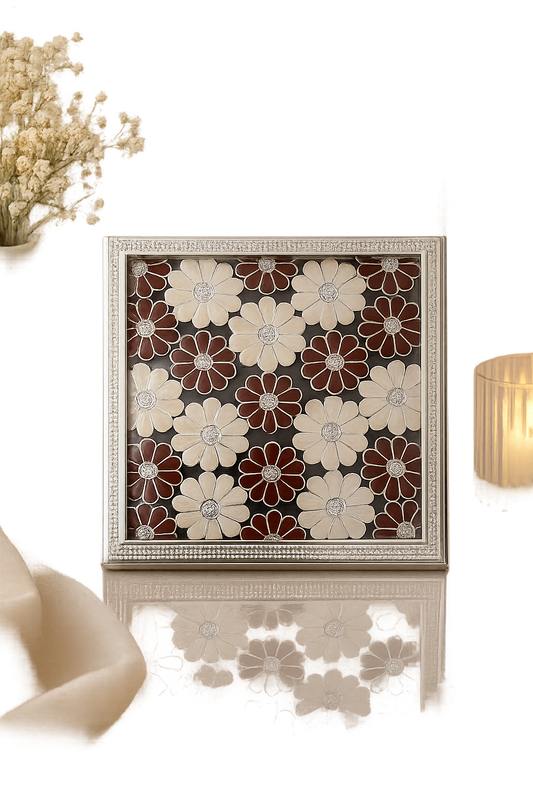 Floral brown pink Silver-Plated Coaster