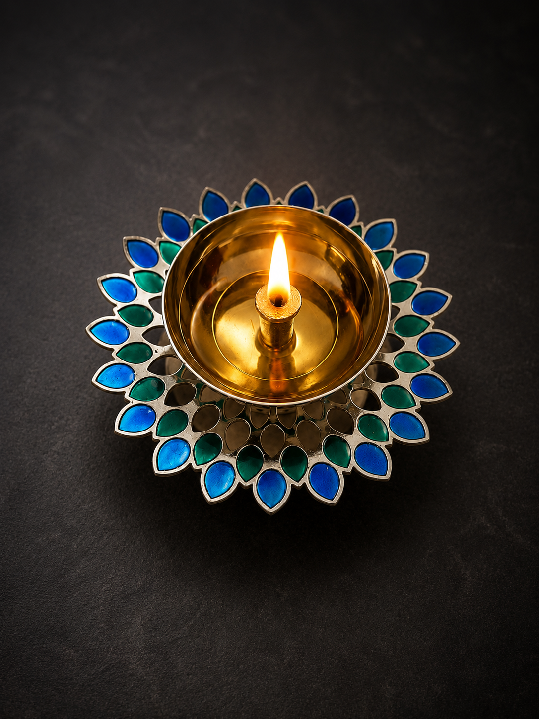 Peacock Blue Lotus Diya