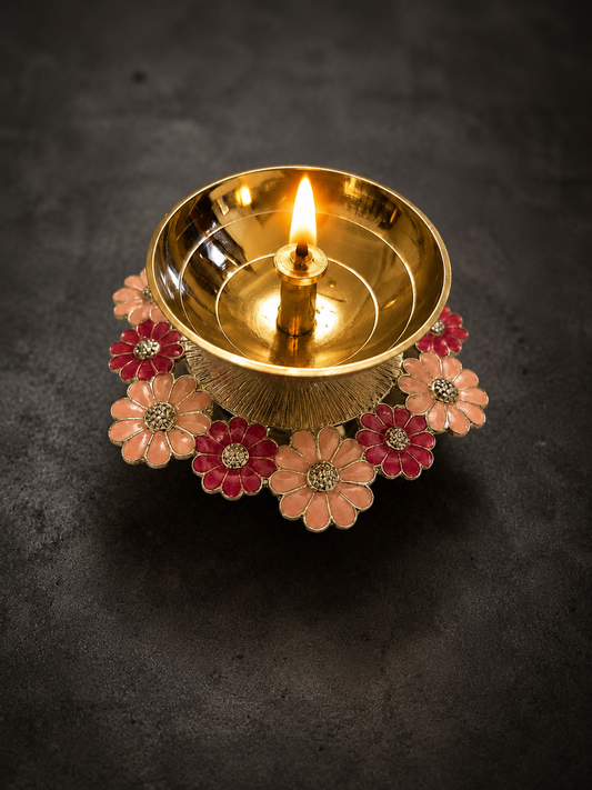 Pink and Peach Bloom Floral Diya