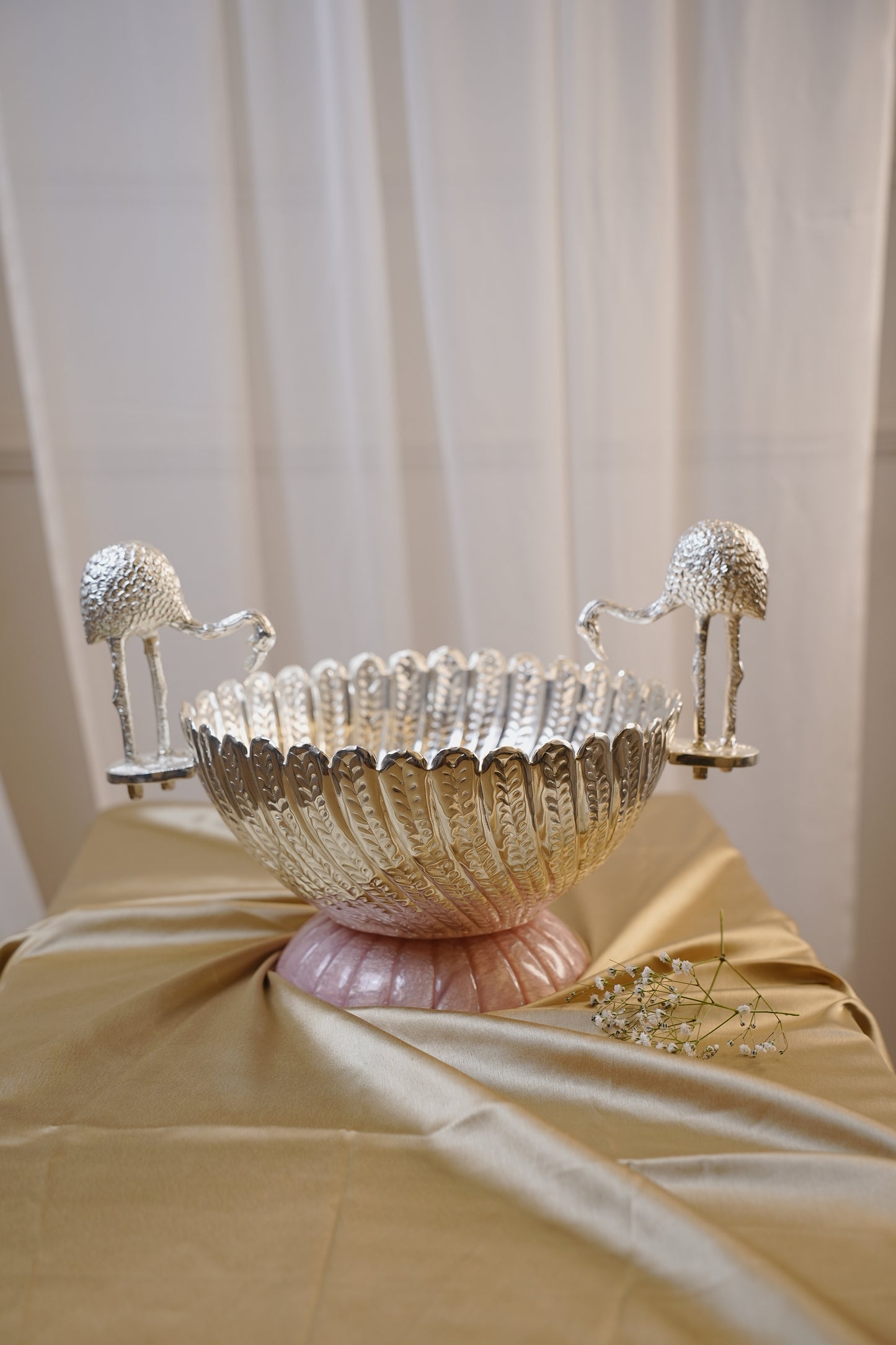 Silver Plated Flamingo Urli Bowl – Luxury Centerpiece for Weddings & Festive Décor | Siansh