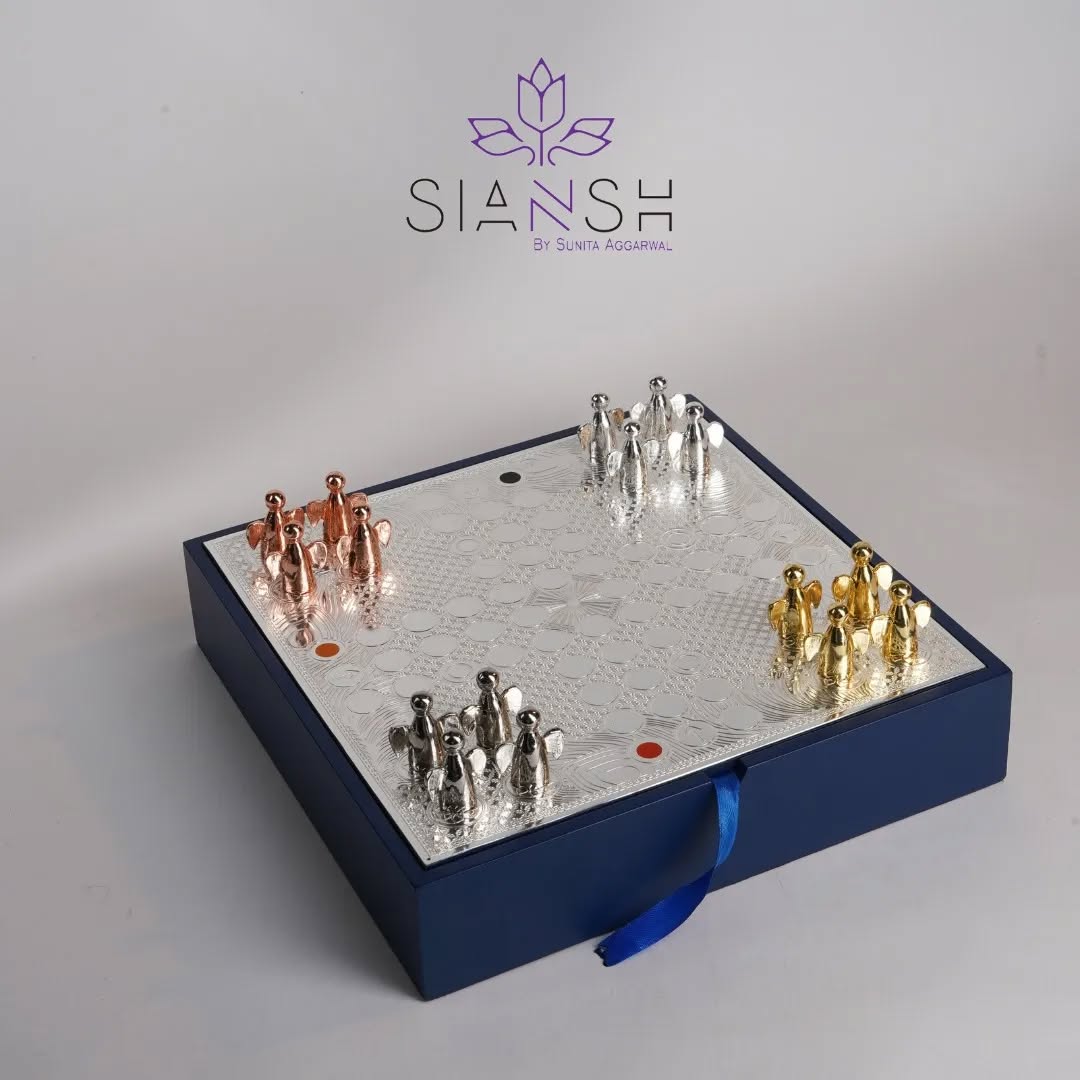 Premium Silver-Plated Ludo Game Set – Brass Tokens | For Gifting, Décor & Luxury Play | Packed in Swede Box