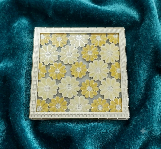 Yellow Daisy Square Silver Coaster - 1 Pc Set
