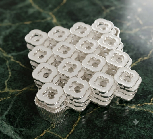 White Clover Square Silver Coaster Set - 4 Pcs