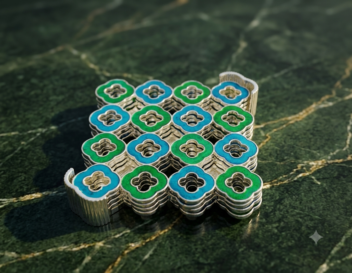 Blue Green Clover Silver Coaster Set